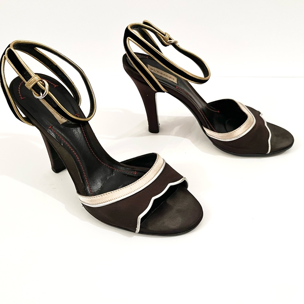 Burberry Satin Open Toe Heels - 6/6.5